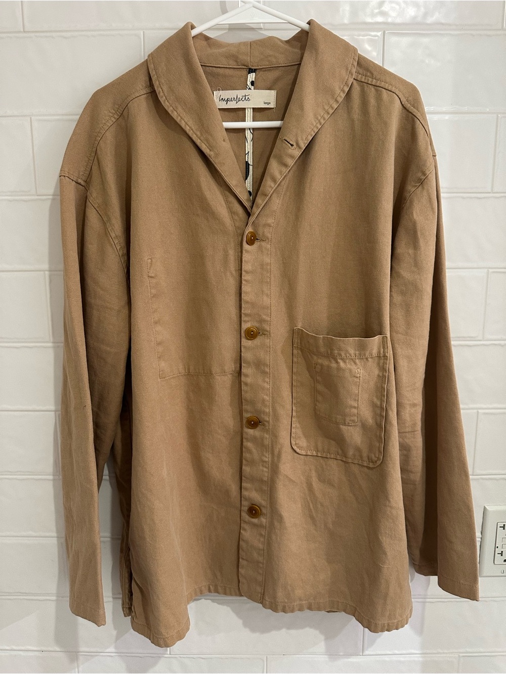 Imperfects Beige Tan Shepherds Shirt Size Large Hemp Cotton Blend Chore